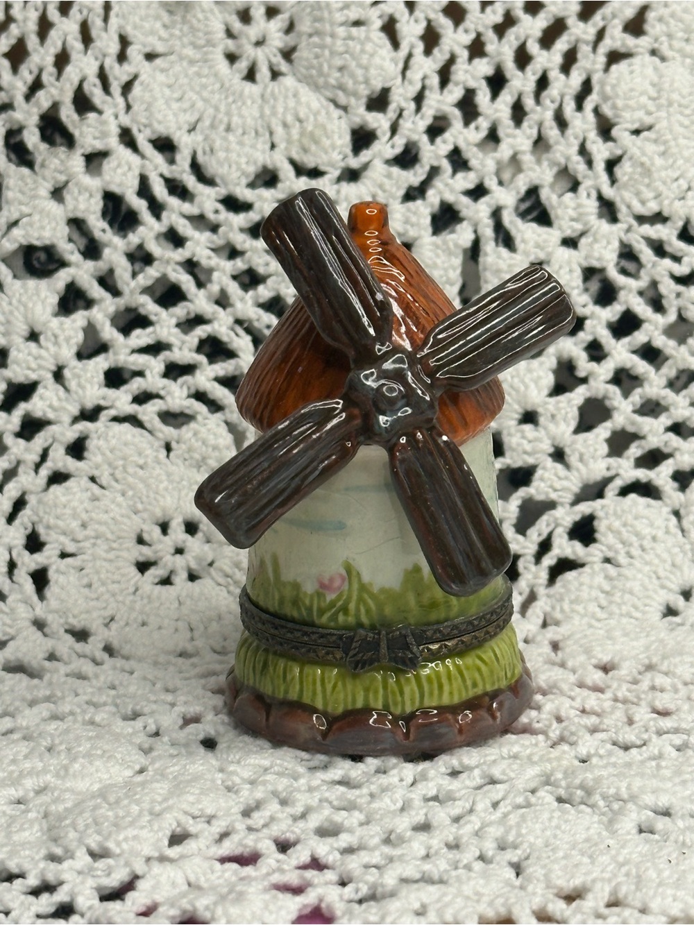Vintage Darice Ceramic Windmill Trinket Box, Netherlands/Dutch